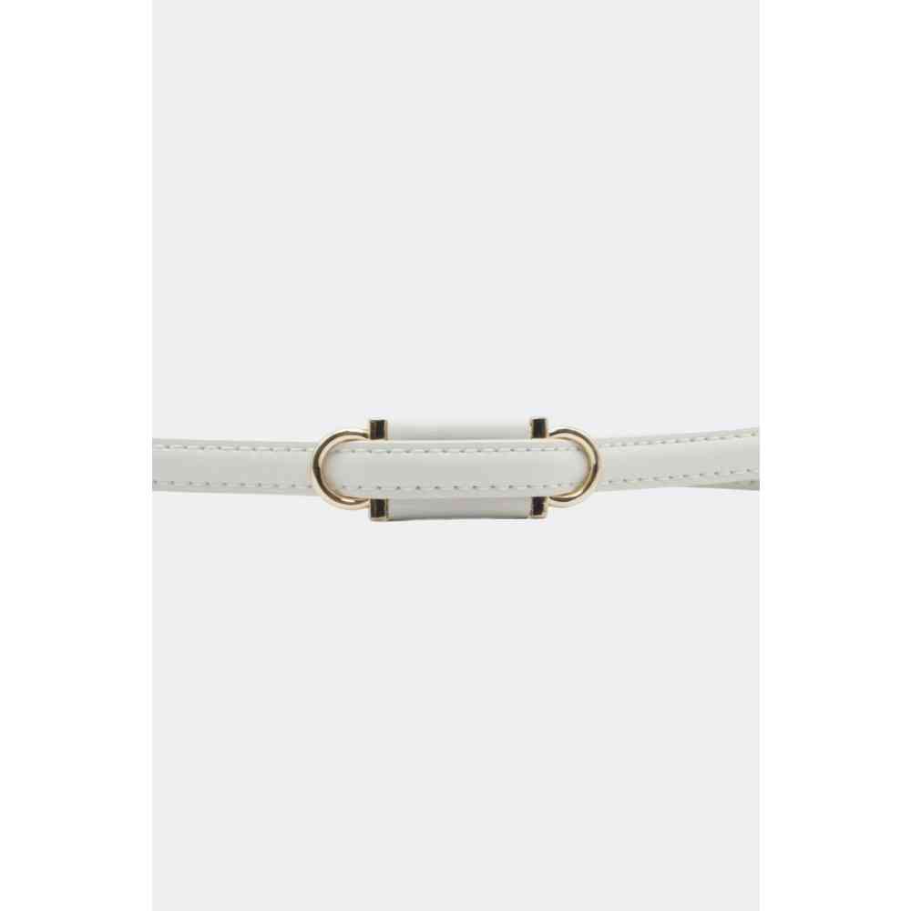 Voodoo Vixen - Gold Buckle Skinny Leather Taille riem - Wit